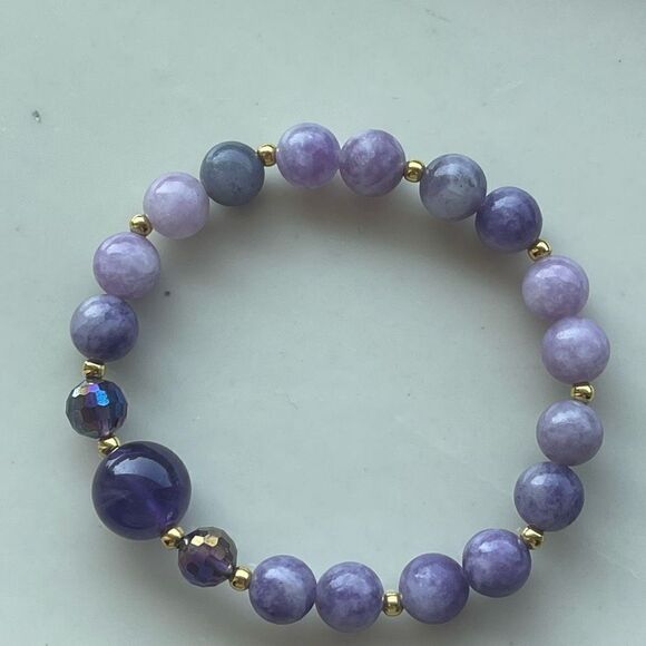 Lepidolite amethyst bracelet crystal stone stretch one bracelet new handmade - Picture 9 of 10